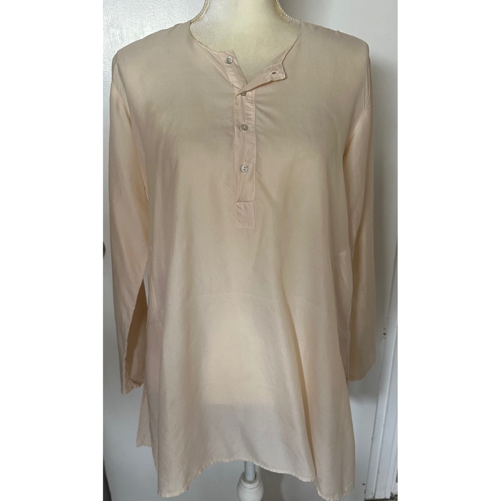 Dosa 100% Silk Henley Tunic Top Cream Long Sleeve Sony Studio Costume Size 3 L